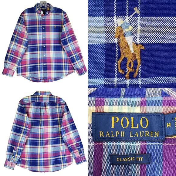 Polo Ralph Lauren Other - Polo Ralph Lauren Oxford Shirt Mens Medium M LS Button Down Blue Red Plaid